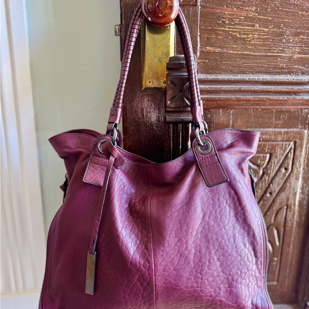 NWT Vince Camuto Myri Elderberry Leather Tote Bag with Storage Bag